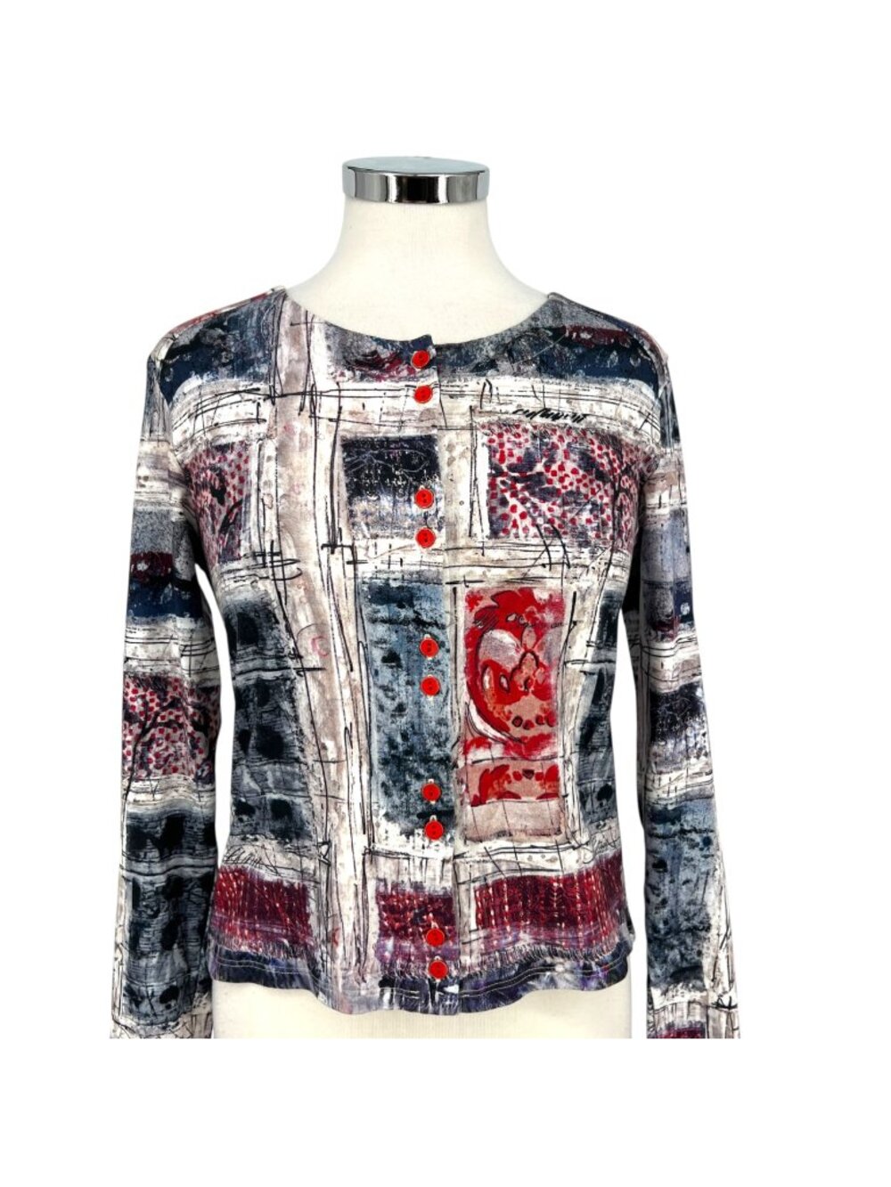 Aventures Des Toiles Abstract Patterned Cotton Cardigan Knit Top Size 38 US 8